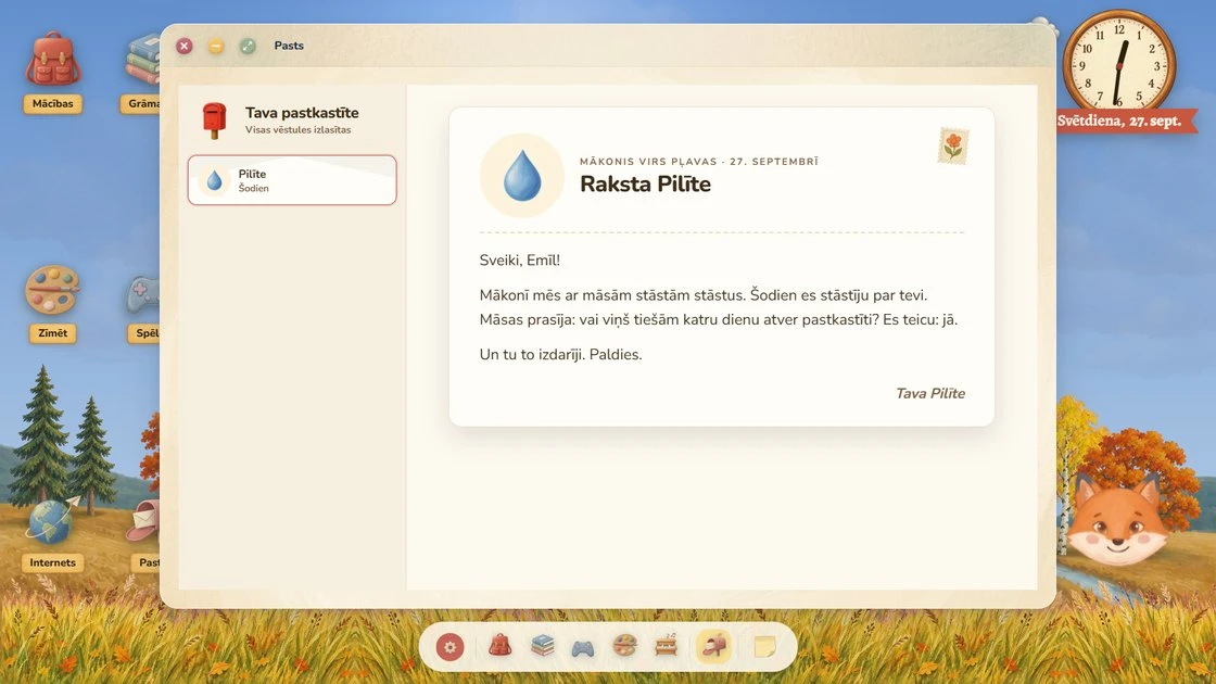 Šodienas vēstule bērna pastkastītē